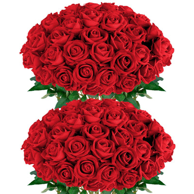 AxPower Red Roses Artificial Flowers 50 Pack in Bulk Fake Roses Flowers Realistic Roses for Wedding Home Party Decoration Event Gift (Red)