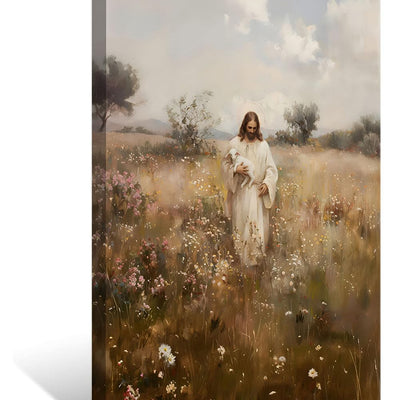ZDMFLTPP Jesus and the Lamb Canvas Wall Art Jesus Holding the Lost Lamb Wall Decor Pictures Christian Bible Story Religious Artwork for Bedroom Living Room Home Decoration 16inx24in Canvas