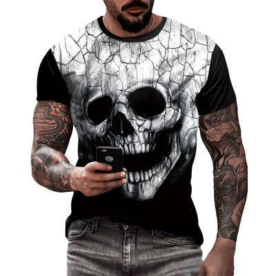 Eciodci Mens Halloween T-Shirts 3D White Skull Print T Shirts Halloween Party Horror Haunted Scene Short Sleeve Shirts