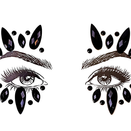 Face Jewels Stick on Face Costume Gems Self-Adhesive Makeup Halloween Dress Up Rhinestone Stickers for Festival Holiday Party Accessories (Black)