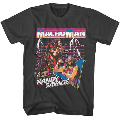 Camiseta de manga corta retro para hombre Macho Man Randy Savage Lightning Bolts Smoke de lucha libre de los 80