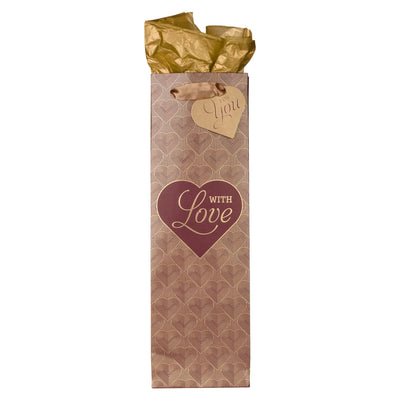 Sac cadeau de vin Love - Sac en papier pour bouteille unique avec papier de soie et poignées pour fête d'anniversaire, hôtesse, remerciement, Saint-Valentin, Noël, Thanksgiving