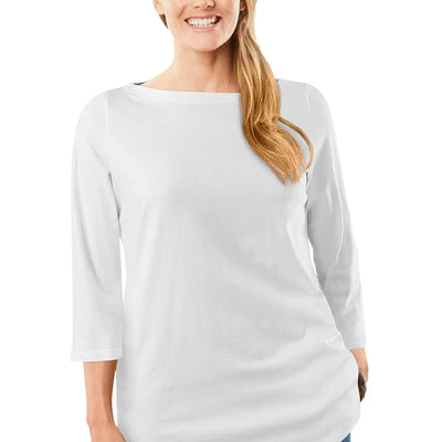 Woman Within Womens Plus Size Perfect Three-Quarter Sleeve Boatneck Tee - 1X White