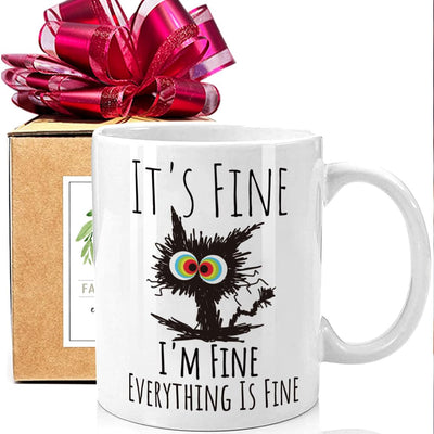 Taza de café novedosa para amantes de los gatos, con texto "Its Fine Im Fine Everything Is Fine", blanca, 11 oz, regalo divertido para mejor amigo, mejor amiga, amante de los gatos, para cumpleaños, Navidad