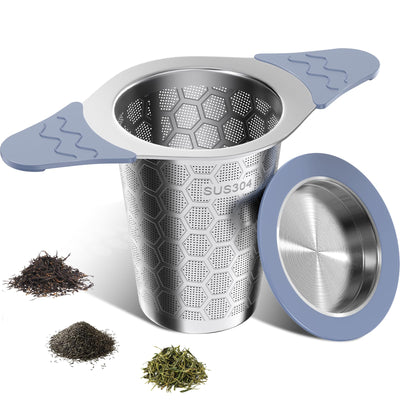 CTIANWXY Infuseur à Thé pour Thé en VracInfuseur à thé en Acier Inoxydable 18/8 avec Poignées en Silicone Résistant à la ChaleurPassoire à Thé à Maille Extra Fine Filtre Efficacement les Fines Feuilles de ThéCompatible avec les Théières/Tasses