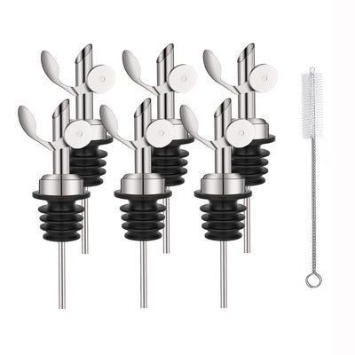 Weighted Stainless Steel Bottle Pourers Auto Flip Feature Self Closing Olive Oil Dispenser Spout with 1 Cleaning Brush Liquor Pour Spouts for Pours Liquid Olive Oil Wine Vinegar