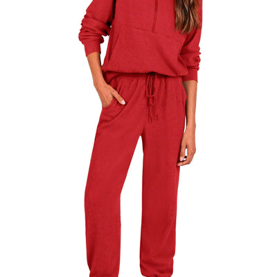 Ensemble de survêtement 2 pièces pour femme PRETTYGARDEN – Pull à demi-fermeture éclair à manches longues et pantalon de jogging – Tenue d'automne (rouge, S)