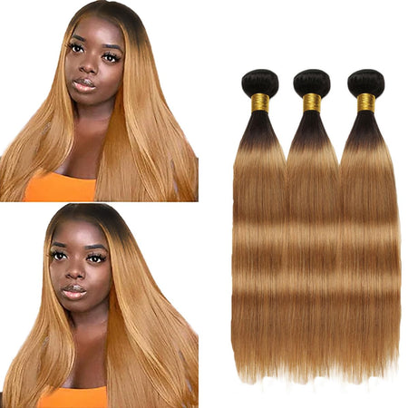 1B27 Cheveux Tissés Humains Lots Ombrés Lisses Ondulés Brésiliens Cheveux Lisses 8A 3 Lots 18 20 22 Pouces Extensions de Cheveux Vierges Non Traités 100g/pièce