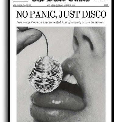 Bwodke Trendy NewsPaper Poster Wall Art Retro Cherry Disco Ball Black And White Girly Preppy Canvas Prints Magazine Pictures Bar and Party Aesthetic Decor Painting Barthroom Bedroom Dorm