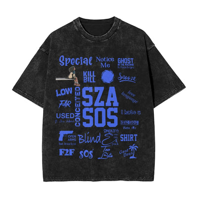 Música Genérica Szas Camiseta Sos Hombre Camiseta Vintage Novedad Lavado Camiseta Casual Cuello Redondo Camiseta Moda Manga Corta Top Xx-Large Negro-b
