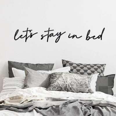 noxozoqm Lets Stay in Bed Metal Sign Above Bed Wall Decor - 35.4 x 6.3 Lets Stay in Bed Bedroom Decor Wall Hanging Art Farmhouse Wall Decorations for Bedroom Housewarming Gift Black