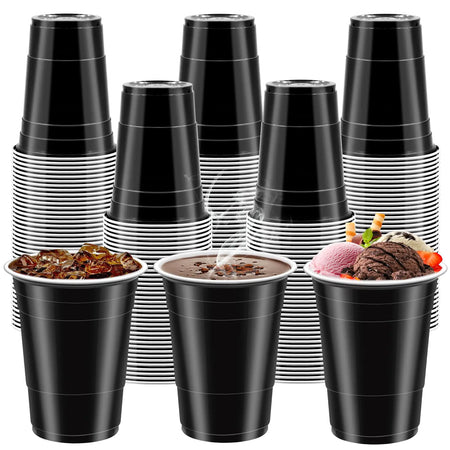 GGOLDMER 100 Pack 16 oz Black Plastic Cups for Party Heavy Duty Black Disposable Graduation Cups Bulk for Wedding Birthday Party Supplies Festive Celebrations Wine Beer Beverage