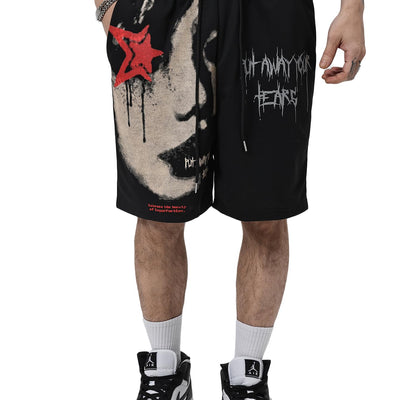 SOLY HUX Mens Graphic Shorts Casual Summer Drawstring Elastic Waist Shorts with Pockets Y2K Streetwear Black Graphic XL