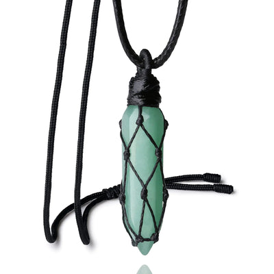 MAIBAOTA Collar de hombre y mujer, aventurina verde, cristal curativo, colgante de piedra, collar para hombre, cuerda ajustable, collar de gema natural de Reiki, joyería