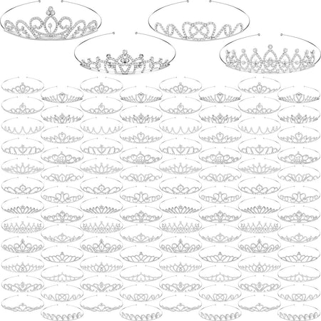 Jexine 96 PCS Tiara Bulk for Girl Princess Tiaras Crowns Rhinestone Crown Party Accessories Crystal Tiaras Headband for Girl (Classic Style)