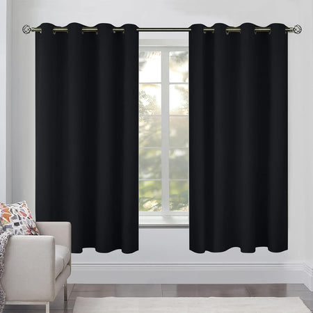 Blackout Curtains for Bedroom Pack of 2 Window Hanging Panels 52x63 in Black