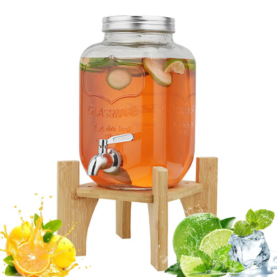 Distributeur de boissons Hiziwimi de 3,8 litres avec support, distributeur de boissons en verre avec robinet en acier inoxydable massif