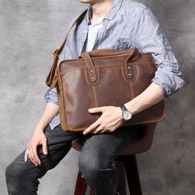 Sacoche pour ordinateur portable en cuir fait main pour hommes