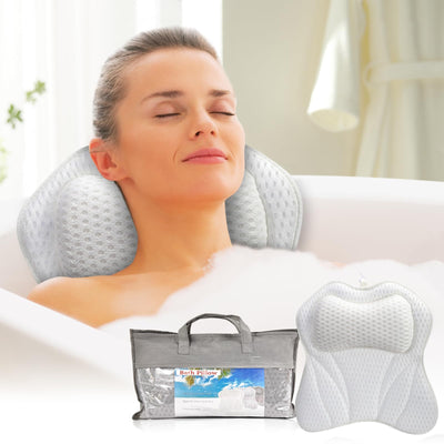 Bath Pillow for Tub Bathtub Pillow for Head Neck Shoulder and Back Support Ergonomic Luxury Bath Pillow for Bathtub 6 Strong Suction Cups and Hook Spa Bath Pillow Bathroom Accessories White
