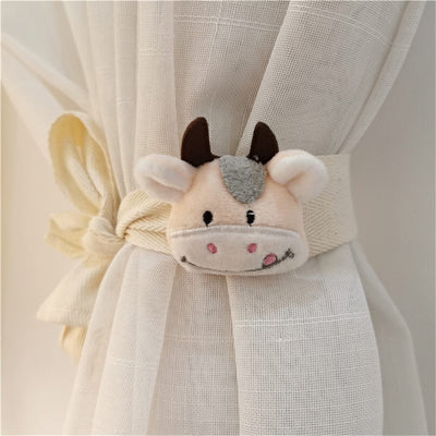 QIDHJH 2 Pack Curtain Tiebacks Cute Cartoon Animal Curtain Ties Embroidered Animal Shape Bedroom Accessories Curtain Holders for Baby’s Room Bedroom (Cattle)