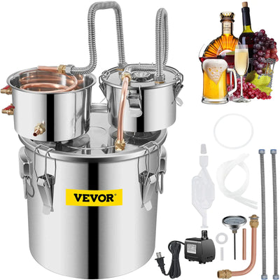 VEVOR Alcohol Still 8Gal / 30L Stainless Steel Water Alcohol Distiller Copper Tube Home Brewing Kit Build-in Thermometer for DIY Whisky Wine Brandy Silver