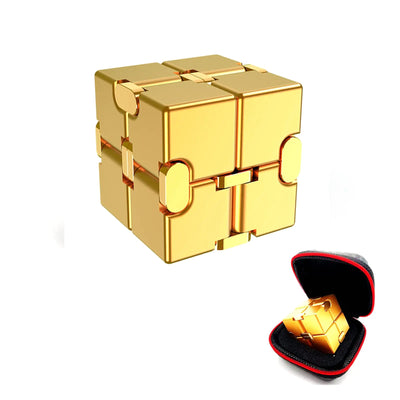 FUFUYOU Infinity Cube Fidget Cube Juguete antiestrés y ansiedad para adultos, regalos, dispositivos de oficina, material de aleación de aluminio (dorado)