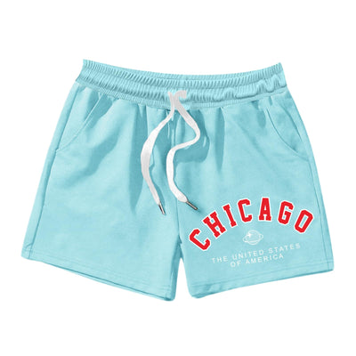 KIEKIECOO Mens Graphic Shorts Athletic Drawstring Track Shorts Running Sweat Shorts with Pockets High Waisted SweatShorts Lake Blue