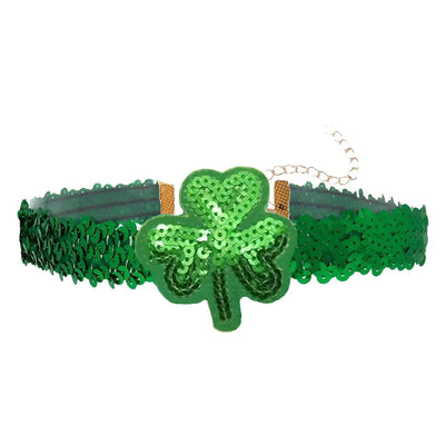 COLORFUL BLING Collier Ras du Cou Épais Large Sexy en Dentelle et Velours Strass Brillants Paillettes Métalliques Bijoux de Fête pour Femmes - Vert Saint