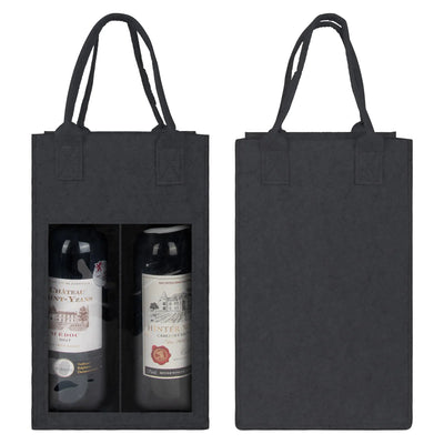 Sac de transport pour 2 bouteilles de vin Kingshion en feutre avec poignée, 2 compartiments, range-bouteilles de vin réutilisable (gris foncé)