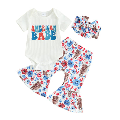 wybzd Newborn 4th of July Baby Girl Outfits Ribbed Usa Romper and Pants Sets Fourth of July Outfit American Clothes American Baby 3-6 Months