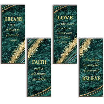 ONIZHITY 4 Pcs Green Gold Bathroom Decor Green Gold Wall Decor with Dreams Faith Love Believe Wooden Rustic Marble Style Versatile Bathroom Accessories for Bedroom Living Room(Green Gold 10X4)