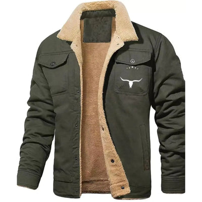 HOTYD Veste polaire homme Vestes d'hiver pour homme Veste doublée Sherpa Vestes chaudes Manteaux à revers pour homme Vestes de cowboy de style western Vestes épaisses à col montant Vestes décontractées de type camionneur Vestes militaires Vert XL