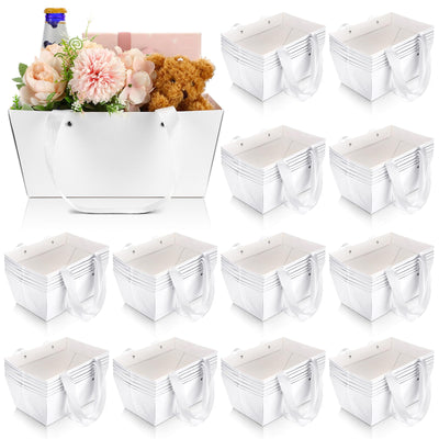Glenmal 72 Pcs Baskets for Gifts Empty Kraft Basket Bulk with Handles 9.8 x 6.5 x 4.3 Gift Basket Empty to Fill for Gift Packages Wrapping Wedding Party Christmas Valentines(White)