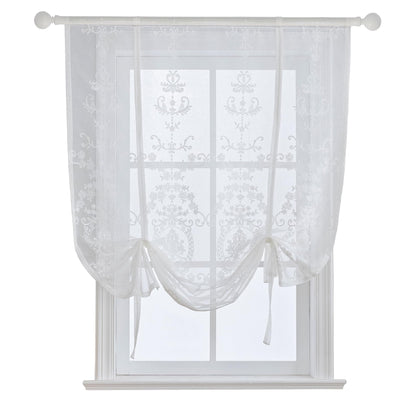 HomeyHo Tie Up Curtains Living Room Tie Up Curtains for Kitchen Windows Curtains Sheer Floral Tie Up Curtains Floral Balloon Curtains for Bedroom Embroidered Curtains for Bedroom 47 x 47 Inch