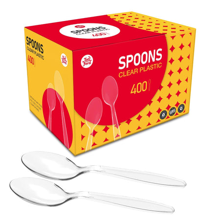 Cuillères en plastique robustes transparentes jetables en vrac, paquet de 400