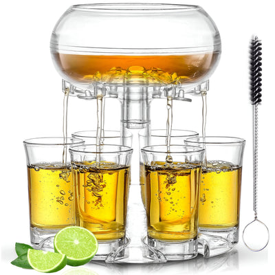 Etihub Shot Glass Dispenser And Holder - Party Drink Set For Liquor With 6 Glasses Cool Glass Shots Game Accessories Cute Of Fountains Fun 6x Pourer Bar Stuff Unique 21 Birthday Parties Machine