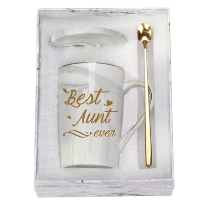 Best Aunt Ever Mug Best Aunt Ever Coffee Mug Best Aunt Ever Gifts Best Aunt Ever Cup Aunt Coffee Mug Birthday Mothers Day Gifts for Aunt from Nephew Niece 14 Ounce Grey with Gift Box Spoon Coaster