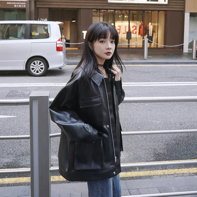Women's Loose Leather Motorcycle Jacket