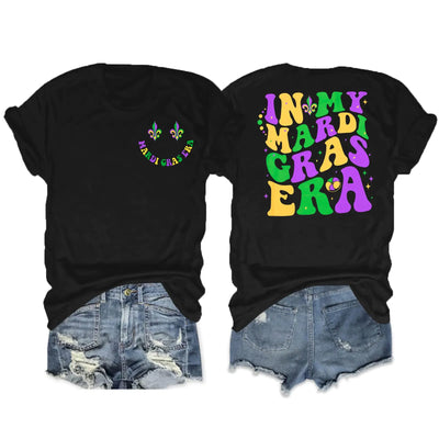 T-shirts Mardi Gras pour femme | Mon T-shirt Mardi Gras Era | T-shirts de carnaval | T-shirt du Mardi Gras | Haut décontracté noir