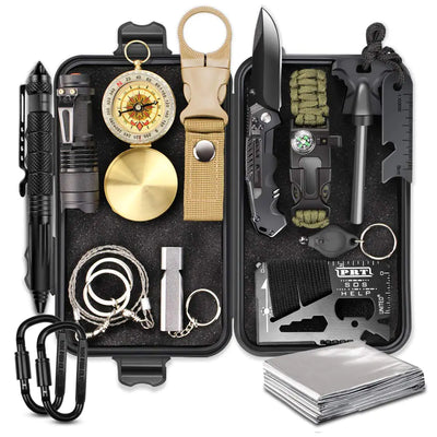 EMDMAK Regalos para hombres Papá Esposo Novio Equipo y Material de Supervivencia Kit de Supervivencia de Emergencia al Aire Libre 15 en 1 Camping Caza Pesca Regalos de Navidad Cumpleaños Ideas para él Adolescente Gadget Genial