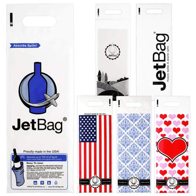 Jet Bag Sac à vin de voyage (Lot de 6 échantillons variés) - Les sacs de protection absorbants et réutilisables d'origine - FABRIQUÉS AUX ÉTATS-UNIS