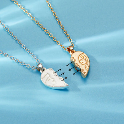 Juego de collares de pareja de imanes con corazones de moda para hombres y mujeres