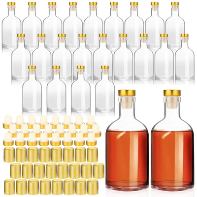 zsccxq 24 Pcs 3.3 oz Clear Glass Bottles for Wine Heavy Base Nordic Vodka Bottles with T Top Cap Empty Whiskey Bottle for Wine Beverages Drinks Oil Vinegar Kombucha Beer Water Soda(Gold)