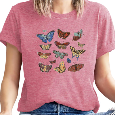 Camisetas de mariposa para mujer, camiseta estampada, camisetas vintage, camisetas gráficas de viento bohemio