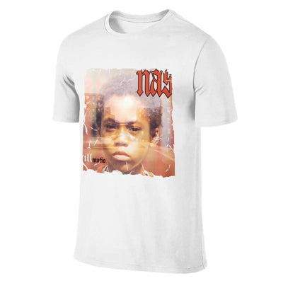 Camiseta de hombre de algodón con cuello redondo y manga corta PHYTOACTIVE NAS Music Illmatic, color blanco, talla M