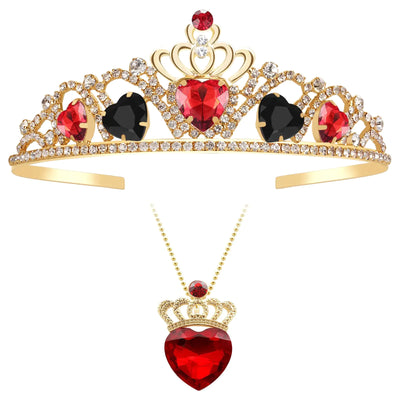 JMTEEA Descendants 4 Couronne rouge avec cœurs noirs Descendants 4 Ensemble de bijoux Tiara Le Couronnement de Red Cosplay Reine de Cœurs Costume pour Adolescente Halloween
