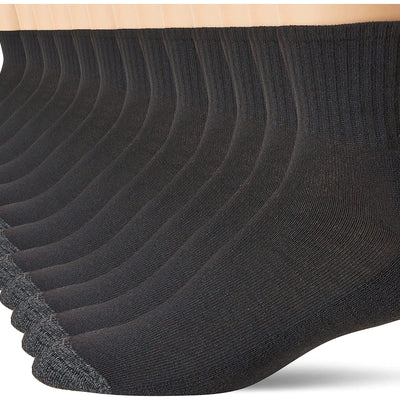 Gildan Chaussettes courtes en polyester avec demi-coussinet pour homme, lot de 12 paires, noires, pointure : 6-12