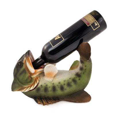 Soporte de botellas de vino de poliresina con forma de bajo, para mesa y mostrador, decoración del hogar con animales, juego de 1 unidad, color verde, con capacidad para 1 botella de vino estándar