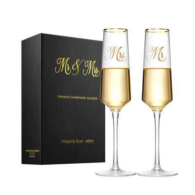 Mr and Mrs Wedding Champagne Flutes with Long StemBride and Groom Toasting Glass Set of 2 Bridal Shower Gift Valentines Day Gift for Wedding Anniversary Wifey Gifts Engagement Gifts for Couples