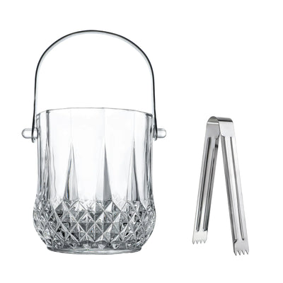 Glass Ice Bucket with Handle and Ice Tong Holds 68oz of Ice Clear Crystal Ice Buckets for Cocktail Bar Wine Home Bar Accessories Parties Clear Champagne Bucket